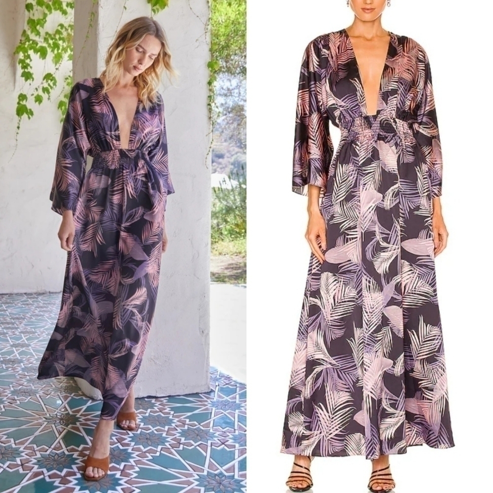 New MISA Los Angeles Bardot San Miguel Palm Print Dress/Swim Cover-Up NWT Small